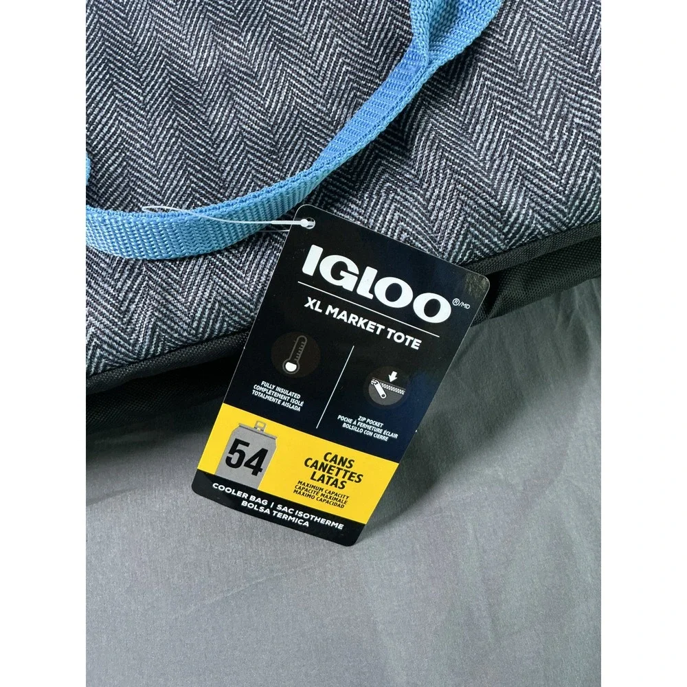 Igloo XL Market Tote Cooler Bag 54 Can Insulated Herringbone Black Artic Haze